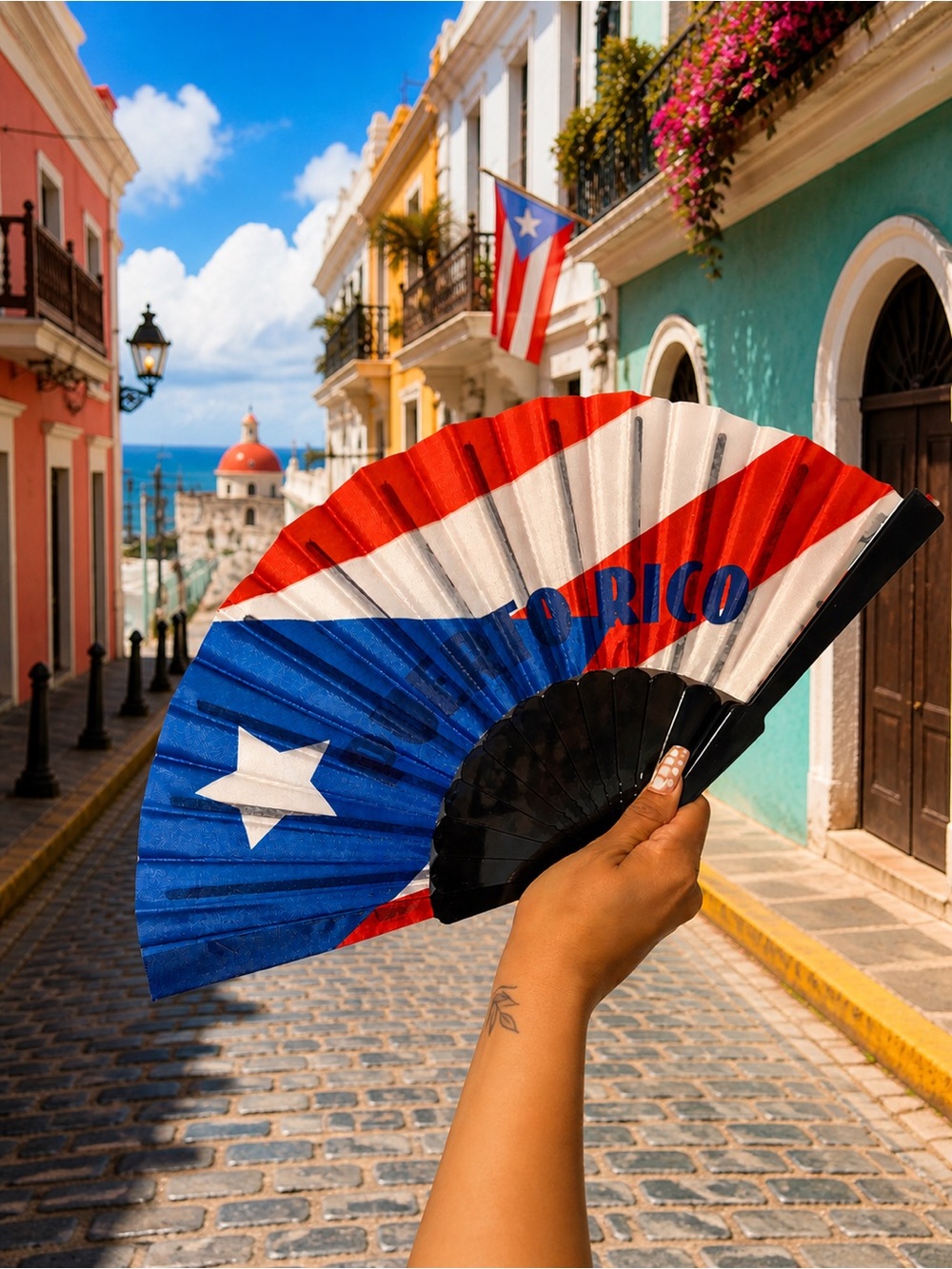 Puerto Rico Flag Hand Fan - Red White Blue Star